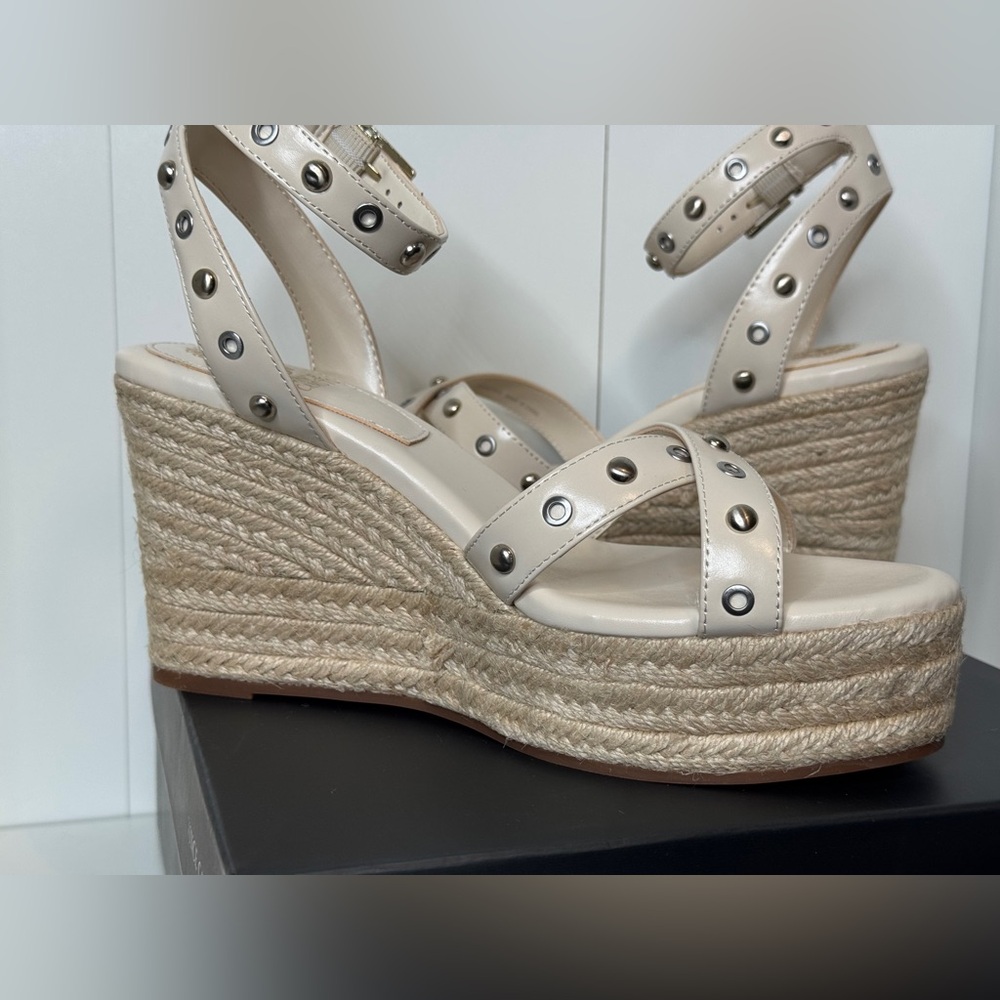 Vince‎ Camuto Beige Studded Wedge Sandals - Picture 4 of 6